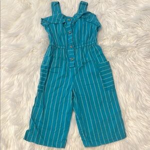 Okie Dokie Blue and White Jumpsuit with Ruffled Bodice